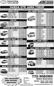 PRICE LIST TOYOTA JANUARI 2018